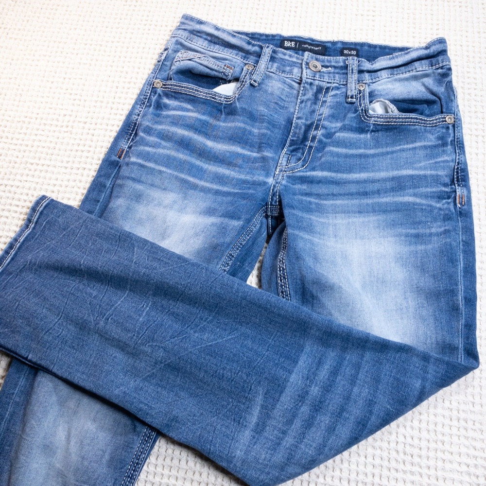 BKE Jake Straight Leg Jeans Mens 30x30 Medium Wash Stretch Denim Blue